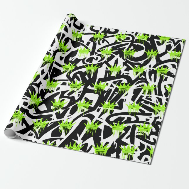 Trendy Graffiti Crown Pattern Green Black Geschenkpapier (Ungerollt)