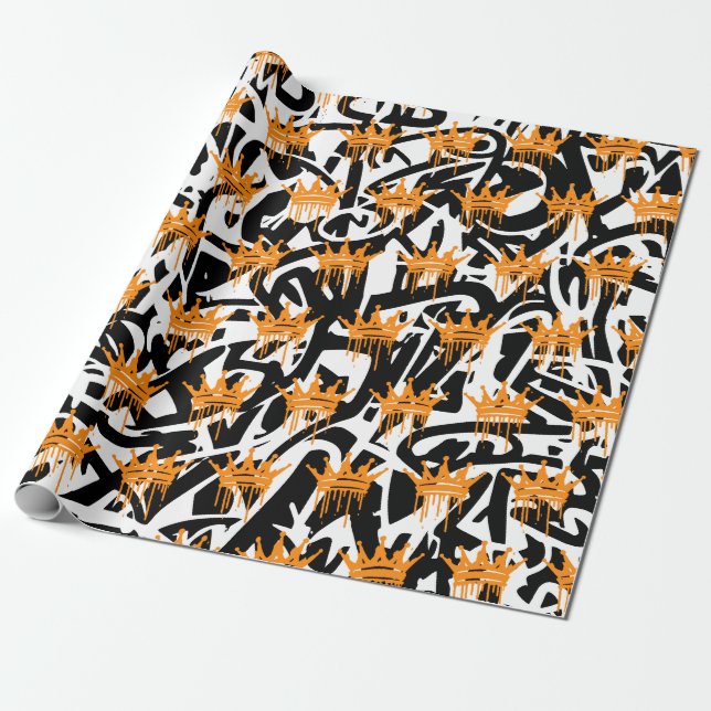 Trendy Graffiti Crown Pattern Orange Black Geschenkpapier (Ungerollt)