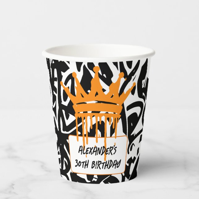 Trendy Graffiti Urban Crown Orange Black Pappbecher (Vorderseite)