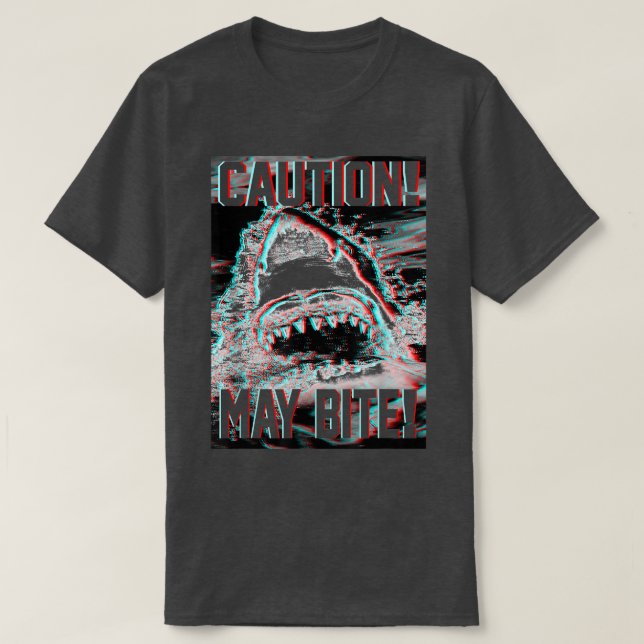Trendy Graphic Shark Attack Vorsicht kann beißen T-Shirt (Design vorne)