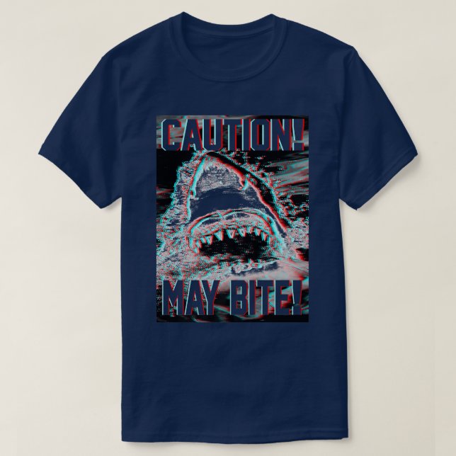 Trendy Graphic Shark Attack Vorsicht kann beißen T-Shirt (Design vorne)