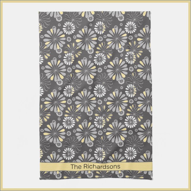 Trendy Gray and Yellow Floral Kitchtuch Geschirrtuch (Von Creator hochgeladen)