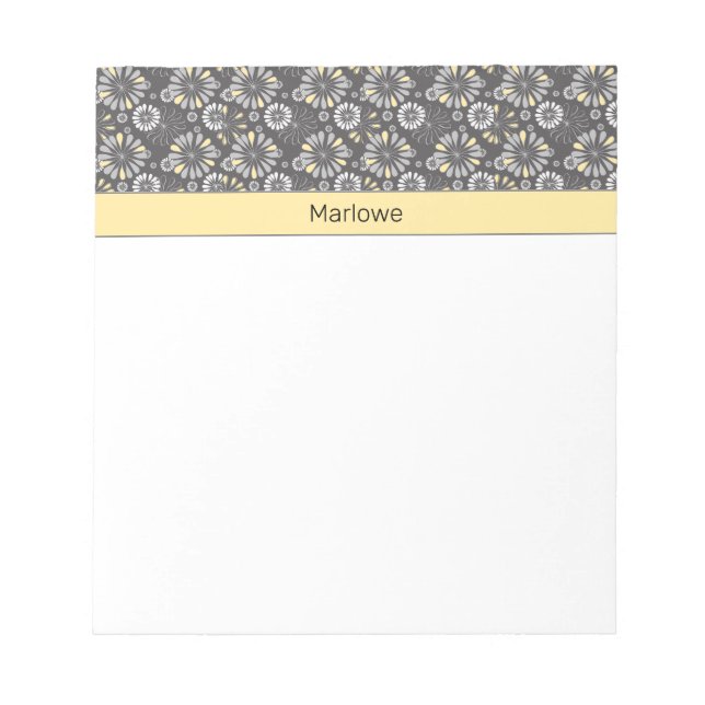 Trendy Gray and Yellow Floral Notizblock (Vorderseite)