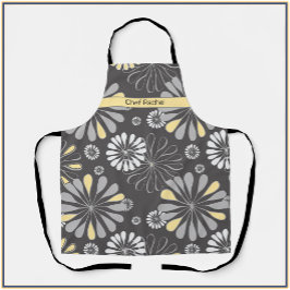 Trendy Gray and Yellow Floral Schürze