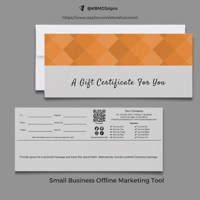 Trendy Gray Black Orange Script Geschenkgutschein (Trendy Gray Black Orange Script Gift Certificate, For Any Occasion)