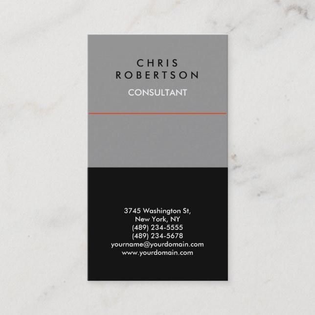 Trendy Gray Black Red Business Card Visitenkarte (Vorderseite)