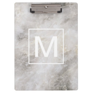 Trendy Gray Marble Mit Monogramm Klemmbrett