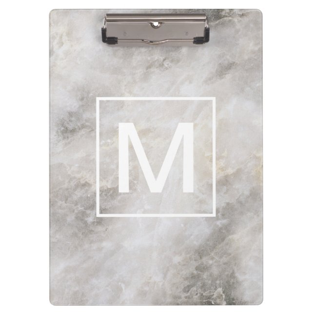 Trendy Gray Marble Mit Monogramm Klemmbrett (Vorderseite)