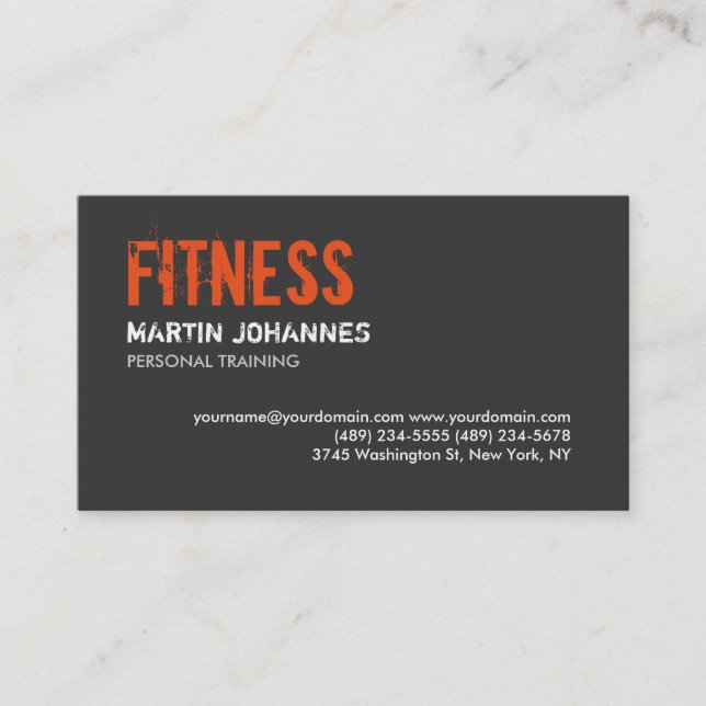Trendy Gray Orange Personal Trainer Business Card Visitenkarte (Vorderseite)