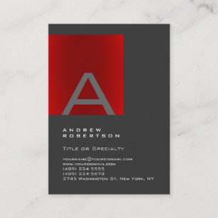 Trendy Gray Red Monogram Stylish Business Card Visitenkarte