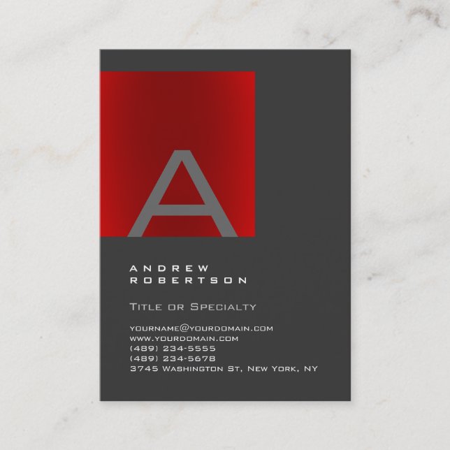 Trendy Gray Red Monogram Stylish Business Card Visitenkarte (Vorderseite)
