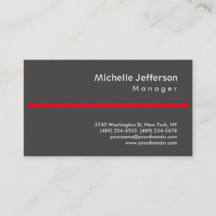Trendy Gray Red Stylish Manager Business Card Visitenkarte