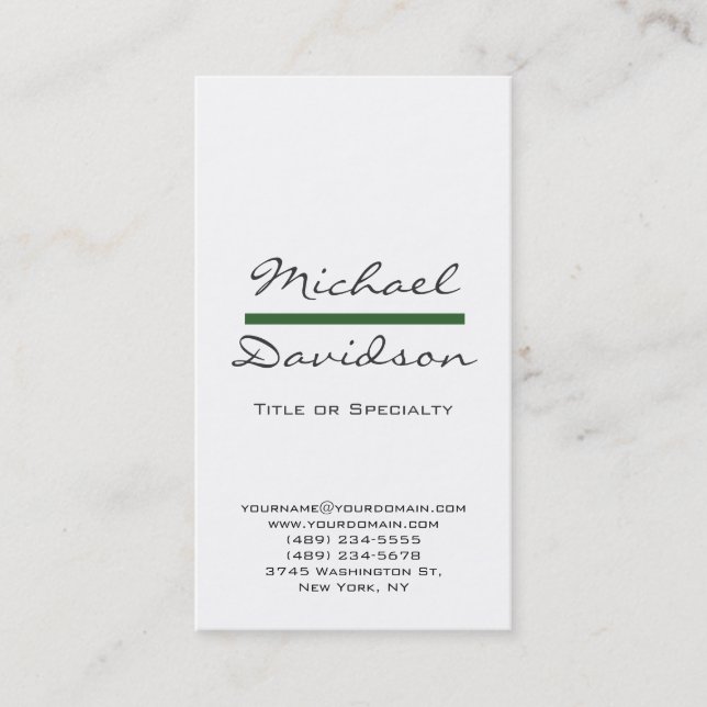 Trendy Gray Script White Green Business Card Visitenkarte (Vorderseite)