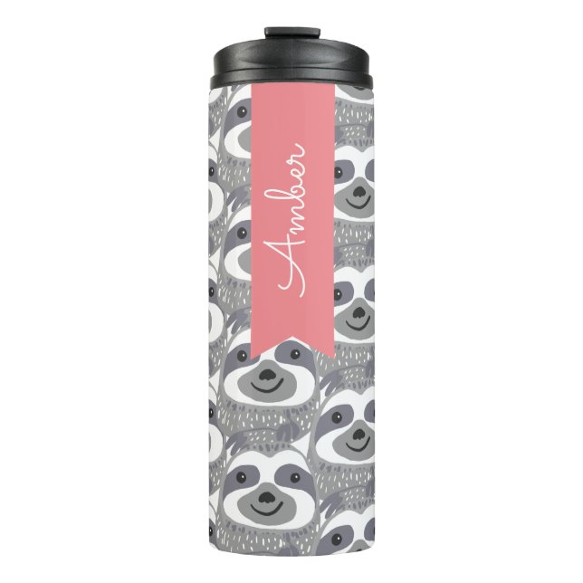 Trendy Gray Sloths Doodle Thermosbecher (Vorderseite)