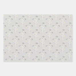 Trendy Gray und Yellow Florals Geschenkpapier Set