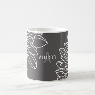 Trendy Gray White Blume Name Kaffeetasse