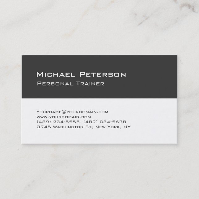 Trendy Gray White Personal Trainer Business Card Visitenkarte (Vorderseite)