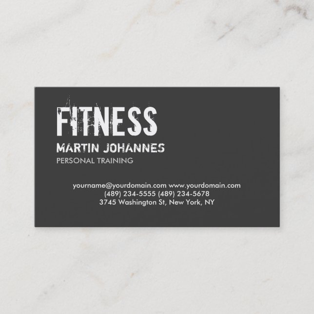 Trendy Gray White Personal Trainer Business Card Visitenkarte (Vorderseite)