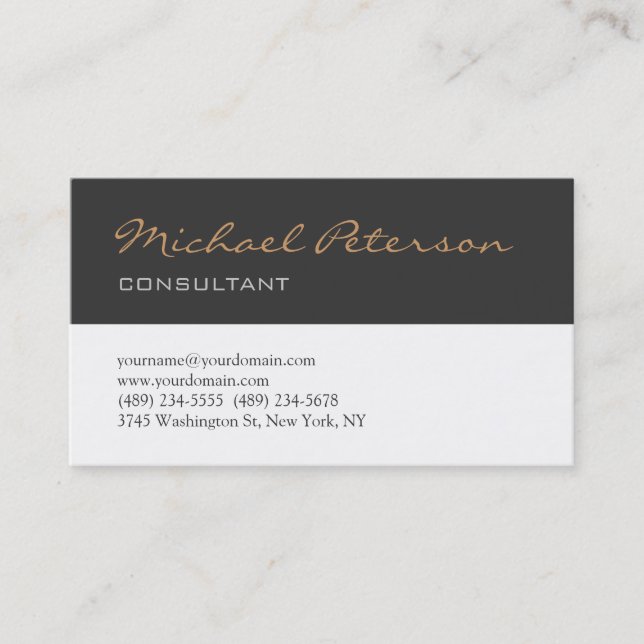 Trendy Gray White Script Consultant Business Card Visitenkarte (Vorderseite)