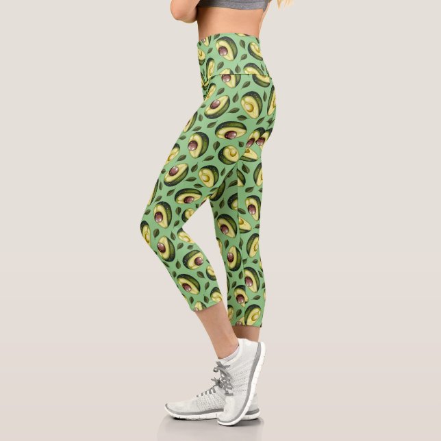 Trendy Green Avocado Pattern Capri Leggings (Links)