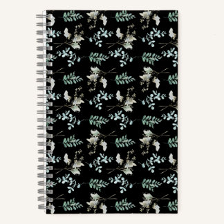 Trendy Green Black Botanical Blätter Notizbuch