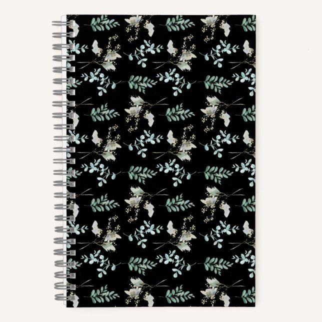 Trendy Green Black Botanical Blätter Notizbuch (Vorderseite)