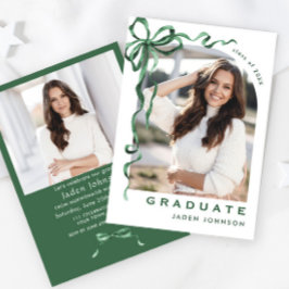 Trendy Green Bow Ribbon 2 FOTO Graduation Party Einladung