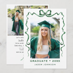Trendy Green Bow Ribbon 4 FOTO Graduation Party I Einladung