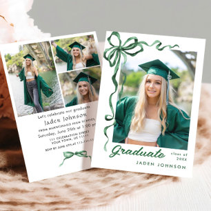 Trendy Green Bow Ribbon 4 FOTO Graduation Party I Einladung