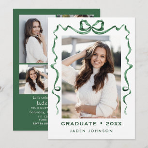 Trendy Green Bow Ribbon 5 FOTO Graduation Party Einladung