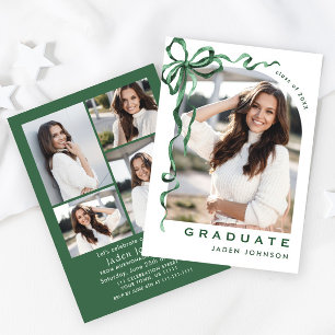 Trendy Green Bow Ribbon 5 FOTO Graduation Party Einladung