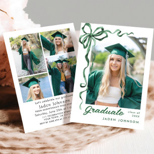 Trendy Green Bow Ribbon 5 FOTO Graduation Party I Einladung