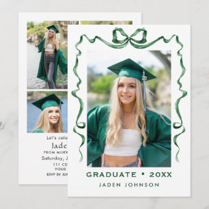 Trendy Green Bow Ribbon 5 FOTO Graduation Party I Einladung