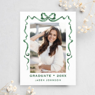 Trendy Green Bow Ribbon FOTO Graduation Party Postkarte