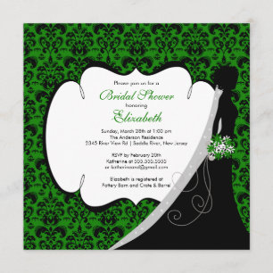 Trendy Green Damask Bridge Brautparty Einladung