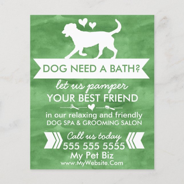 Trendy Green Dog Grooming Flyer - personalisierbar (Vorne)