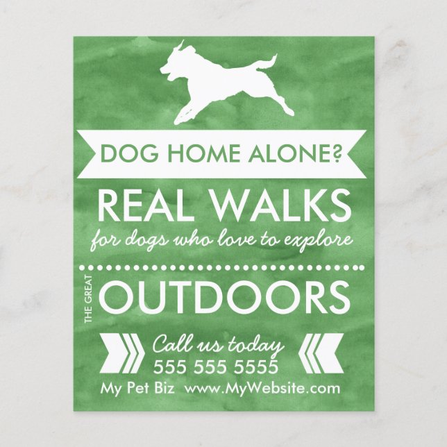 Trendy Green Dog Silhouette Dog Walker Flyer (Vorne)