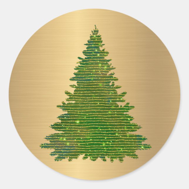 Trendy Green Gold Glitzer Tree Weihnachten Runder Aufkleber (Vorderseite)