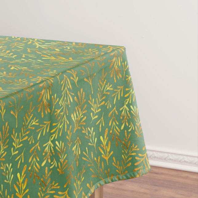 Trendy Green Gold Leaf Herbstmuster Tischdecke (Beispiel)
