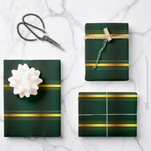 Trendy Green Gold Luxury Linen Texture Collection Geschenkpapier Set