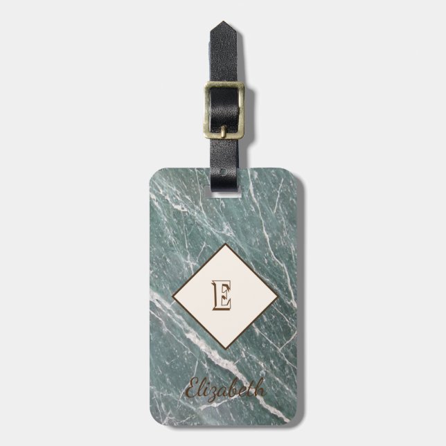 Trendy Green Marble, monogram-Personalisiert Gepäckanhänger (Vorderseite vertikal)