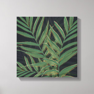 Trendy Green Palm Blätter Gold Strikes Gray Design Leinwanddruck