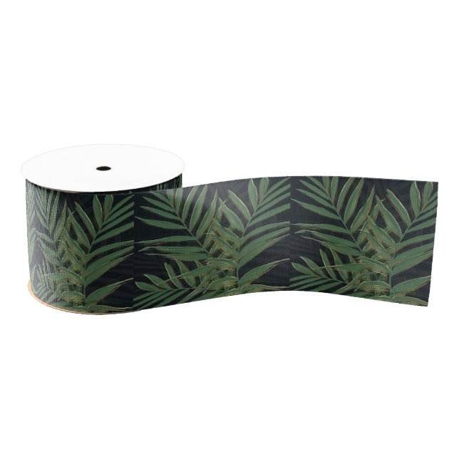 Trendy Green Palm Blätter Gold Strikes Gray Design Ripsband (Spule)
