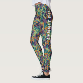 Trendy Green Pixel Art Name und Abstraktes Muster Leggings