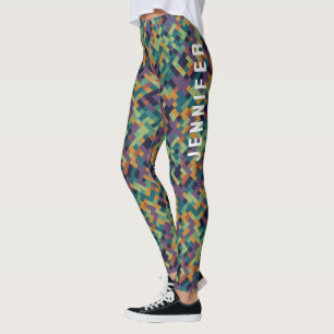 Trendy Green Pixel Art Name und Abstraktes Muster Leggings