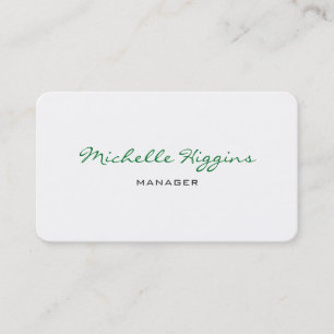 Trendy Green Script White Manager Schlicht Elegant Visitenkarte