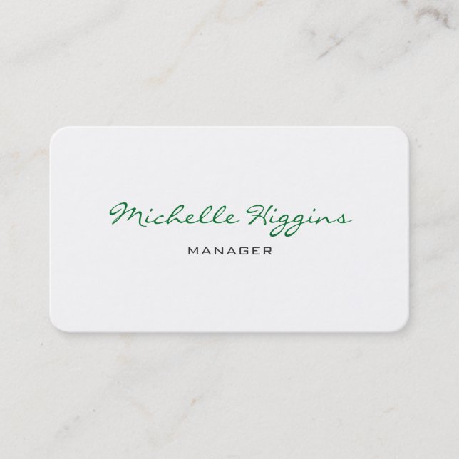 Trendy Green Script White Manager Schlicht Elegant Visitenkarte (Vorderseite)