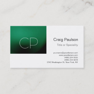 Trendy Green Strip White Monogram Business Card Visitenkarte