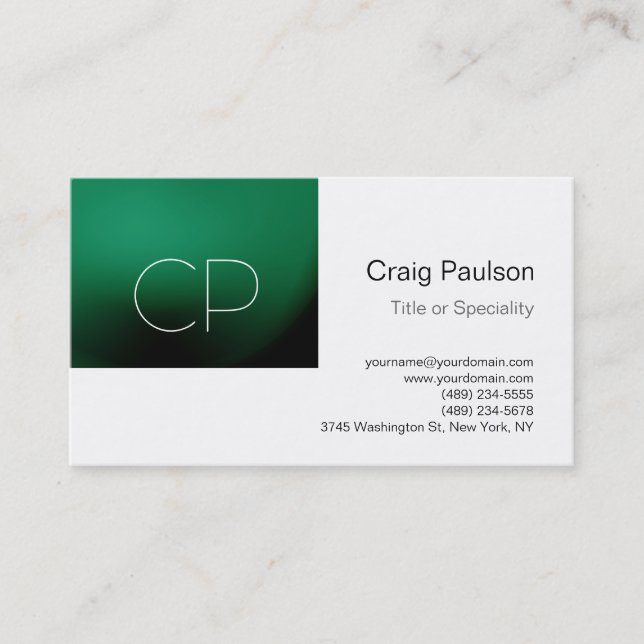 Trendy Green Strip White Monogram Business Card Visitenkarte (Vorderseite)