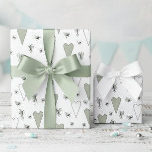 Trendy Green und White Gender Neutral Hearts Geschenkpapier